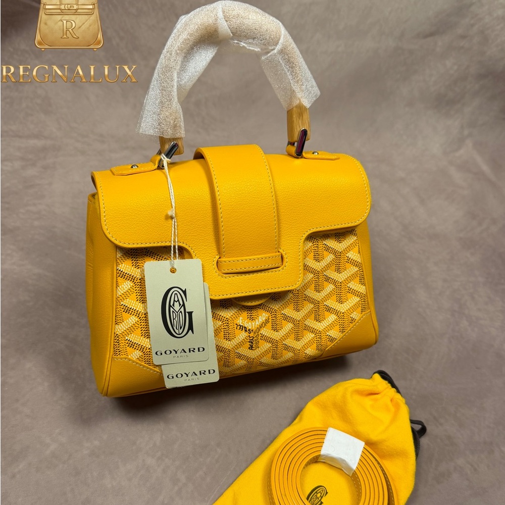 GOYARD SAIGON SOUPLE MINI YELLOW LEATHER & GOYARDINE CANVAS BAG - NEW W DUST BAG